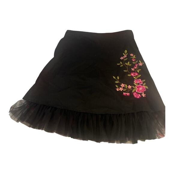 Zero Zero Ruffle maternitySkirt Hem Black W Flowers Midi fairy core - Picture 1 of 9